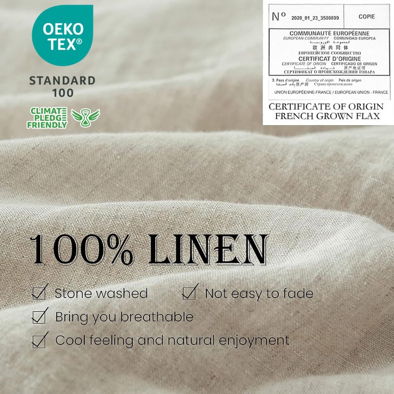 Simple&Opulence 100% Linen Duvet Cover Set 3pcs Basic Style Natural French Washed Flax Solid Color Soft Breathable Farmhouse Bedding with Button Closure - Linen, Full - Image 2